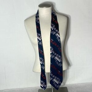Vintage Christian Dior Navy Blue W Red White Rounded Rectangle Print Neck Tie